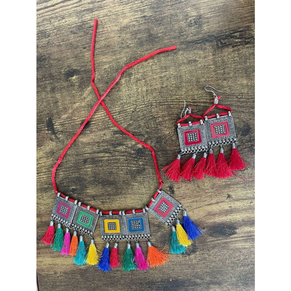 Colorful necklace and earrings set - multicolor